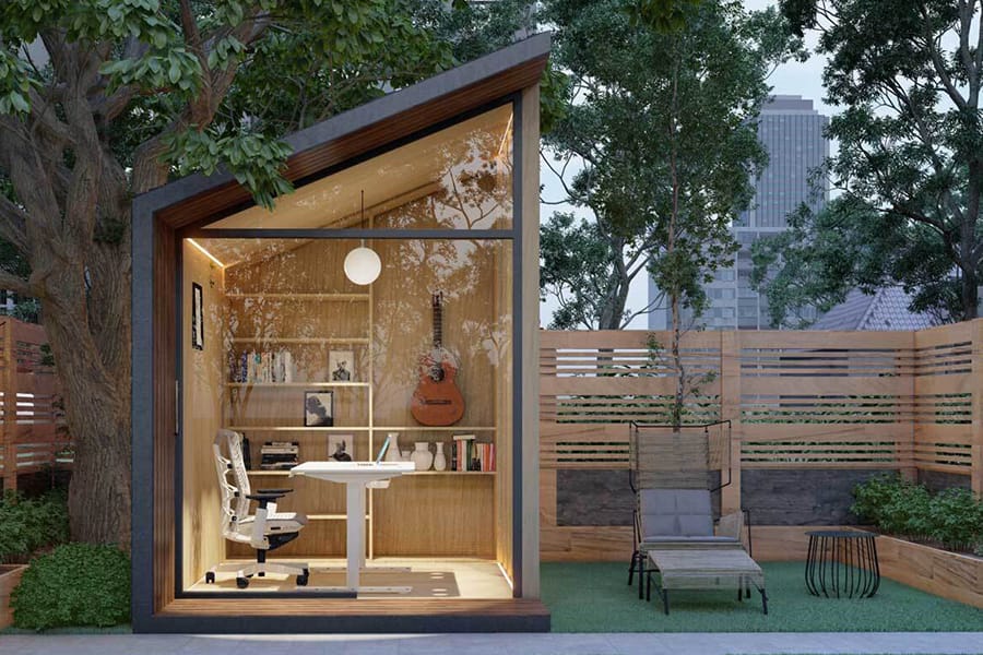 Zen Prefab Work Pod garden view