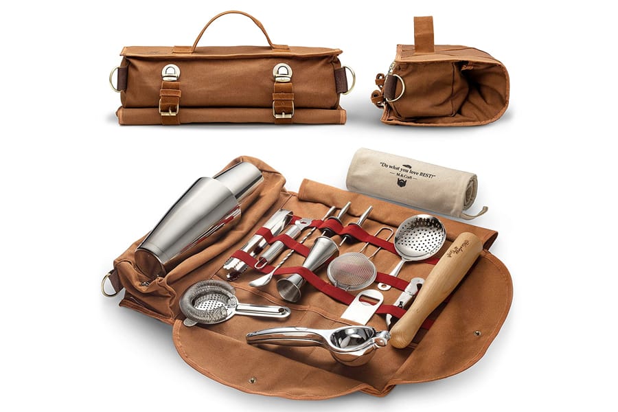 fathers day gift guide 2020 Booze hound Bartender Kit With Leather Carry Bag